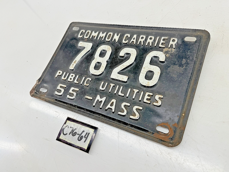 Orig. Paint 1955 COMMON CARRIER 7826 Massachusetts License Plate MA 7826 C76-64