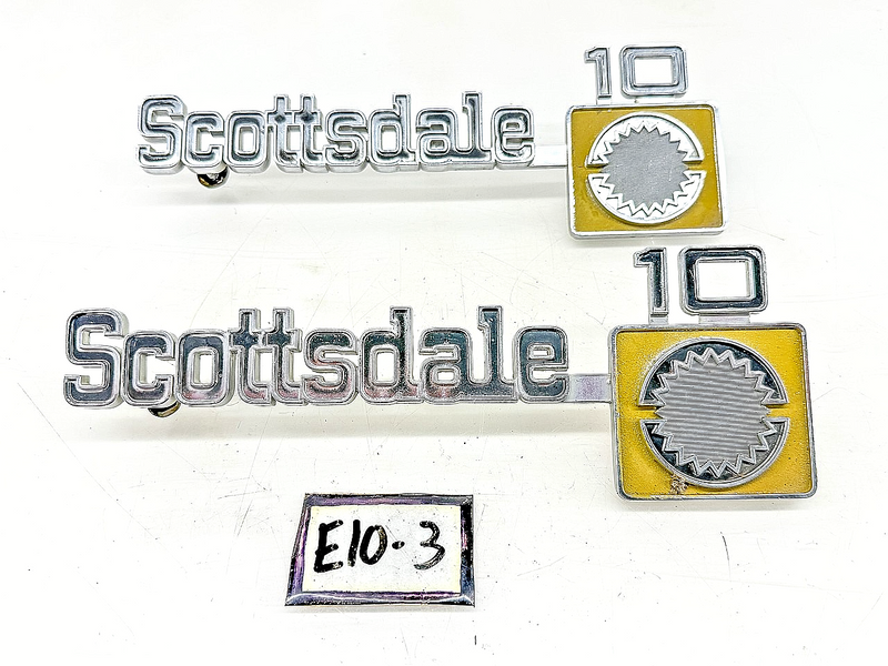 OEM 1973 - 1980 CHEVY TRUCK SCOTTSDALE 10 FENDER EMBLEM PAIR 349690 E10-3