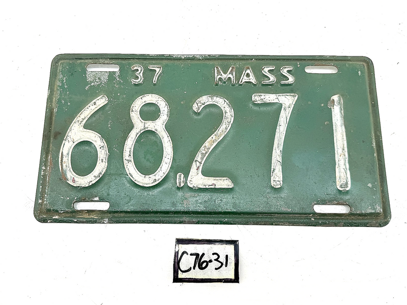 Orig. Paint 1937 68271 Massachusetts License Plate Sign MA 68.271 C76-31