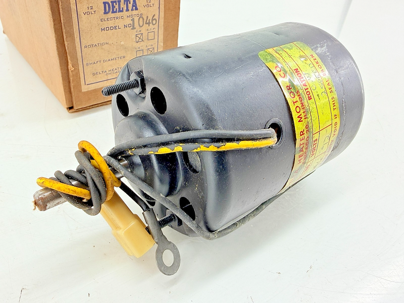 NOS DELTA HEATER MOTOR 1046 - ROTATION CW 2 SPEED - 5/16" SHAFT - 12V C74-7