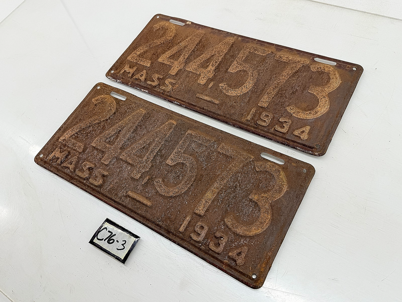 Orig. Paint PAIR 1934 244573 Massachusetts License Plate Sign MA 244.573 C76-3