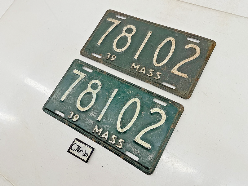 Orig. Paint PAIR 1939 78102 Massachusetts License Plate Sign MA 78102 C76-20
