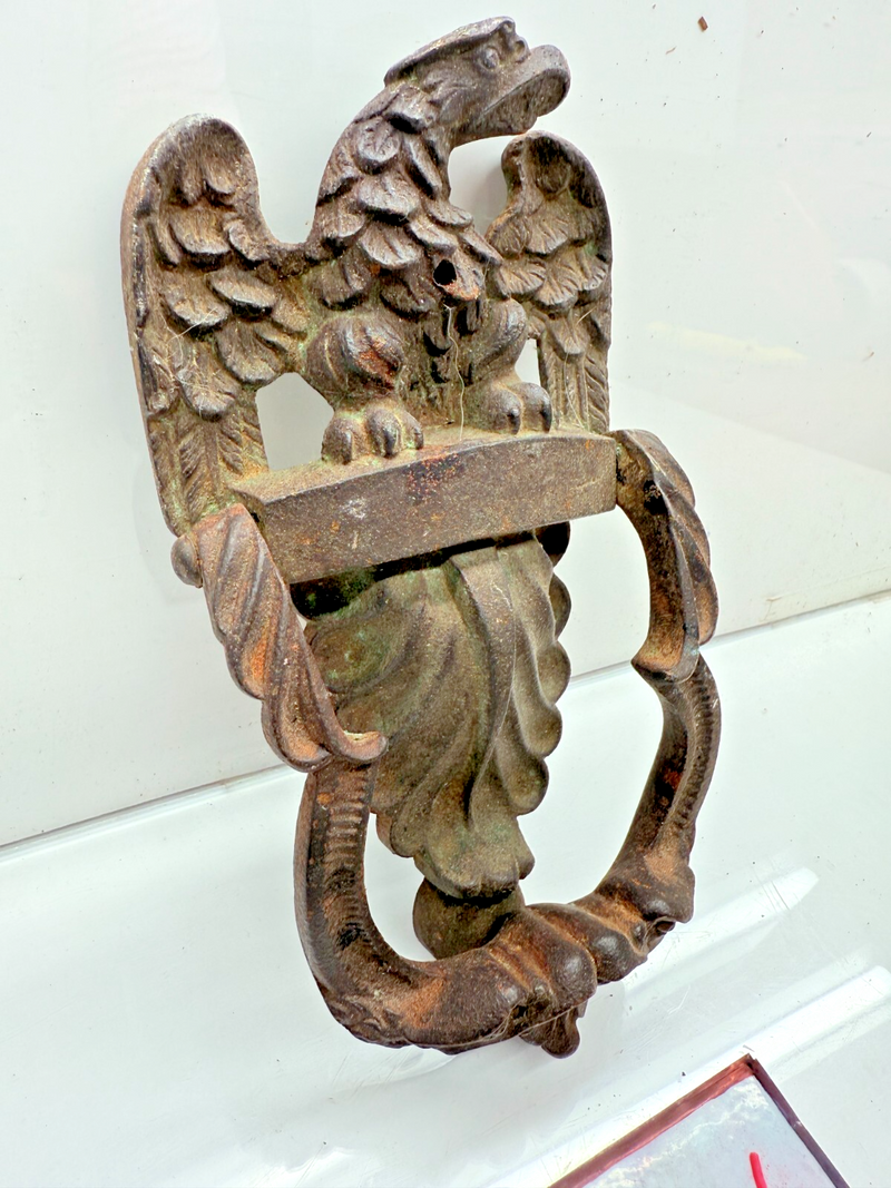 VINTAGE BRASS 19TH CENTURY VICTORIAN Eagle Door Knocker Americana USA B68-6