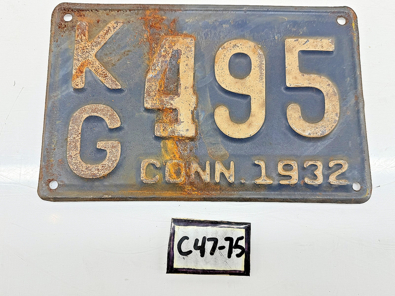 Original Paint 1932 KG-495 Connecticut License Plate Sign C47-75