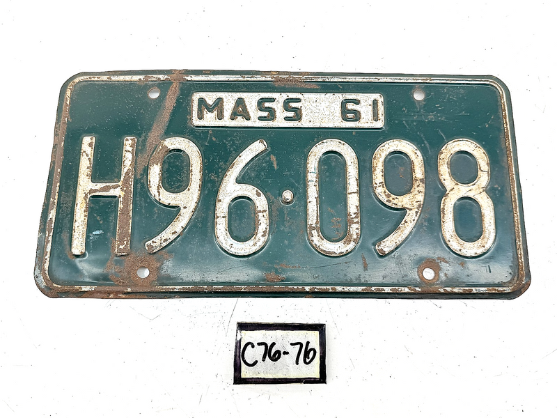 Vintage 1961 H96098 Massachusetts License Plate Sign MA H96-098 C76-76