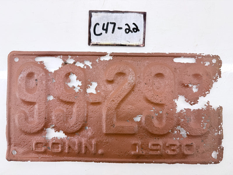 Original Paint 1930 CT 99-293 Connecticut License Plate Garage Metal Sign C47-22