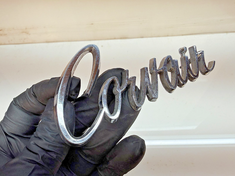 OEM 1965 - 1969 Chevrolet CORVAIR Hood / Trunk Script Emblem 3854713 E8-49