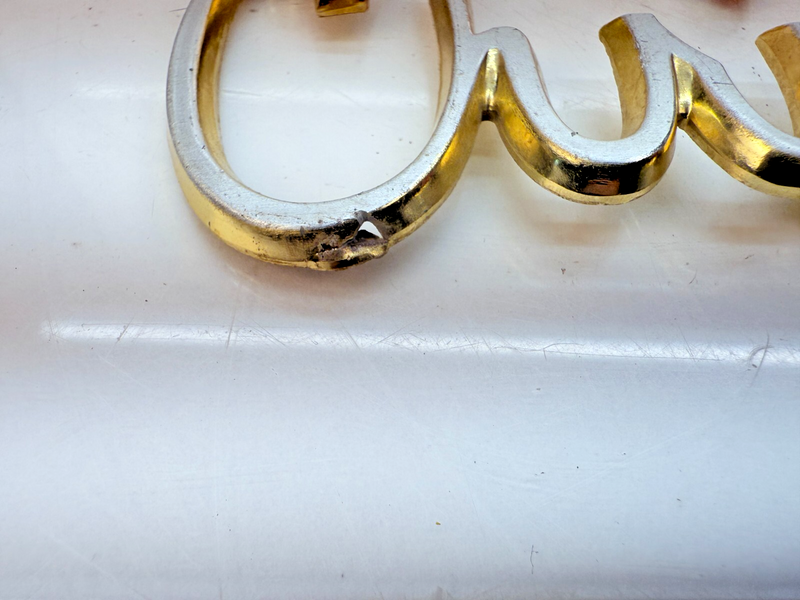 OEM 1962 CHRYSLER NEWPORT WINSOR GOLD PAIR of FRONT FENDER EMBLEM BADGE B32-321