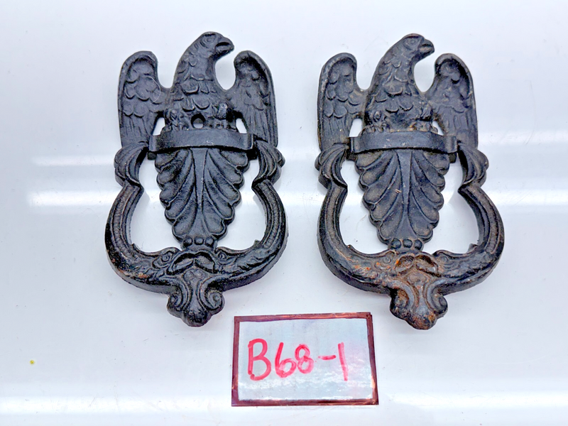 VINTAGE Pair Cast Iron Eagle Door Knocker Patriotic Americana USA B68-1