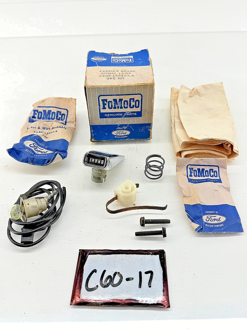 NOS 1966 Mercury Cyclone Comet Chrome Hand Brake Warning Light FoMoCo 66 C60-17