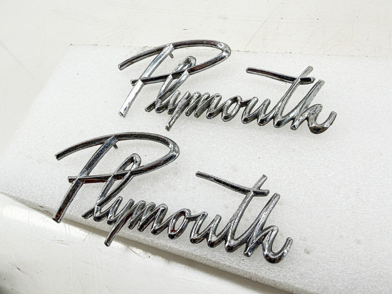 Vintage 1959 1960 PLYMOUTH SCRIPT EMBLEM PAIR MOPAR 1902613 E10-78