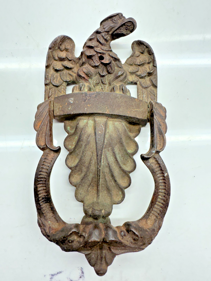 VINTAGE BRASS 19TH CENTURY VICTORIAN Eagle Door Knocker Americana USA B68-6