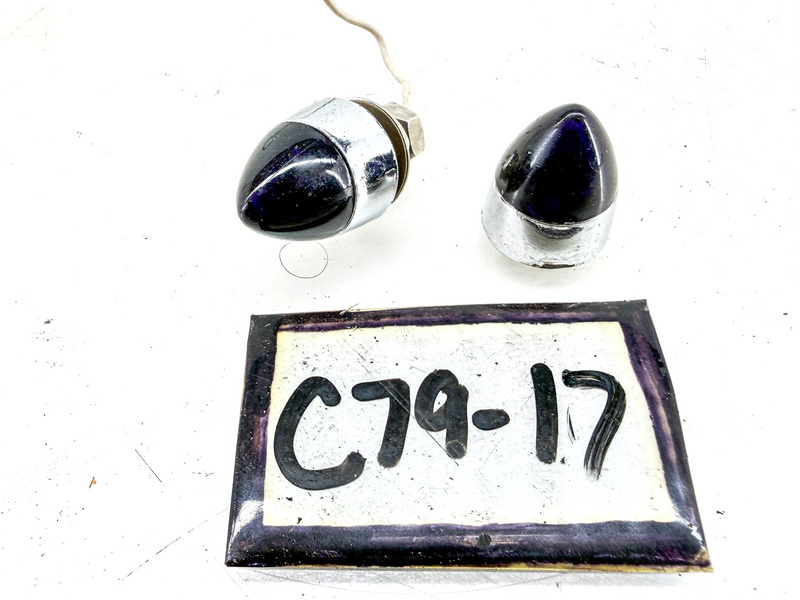 VINTAGE 1930S - 1950 BLUE GLASS LICENSE PLATE JEWELS PAIR LIGHTED Rat Rod C79-17