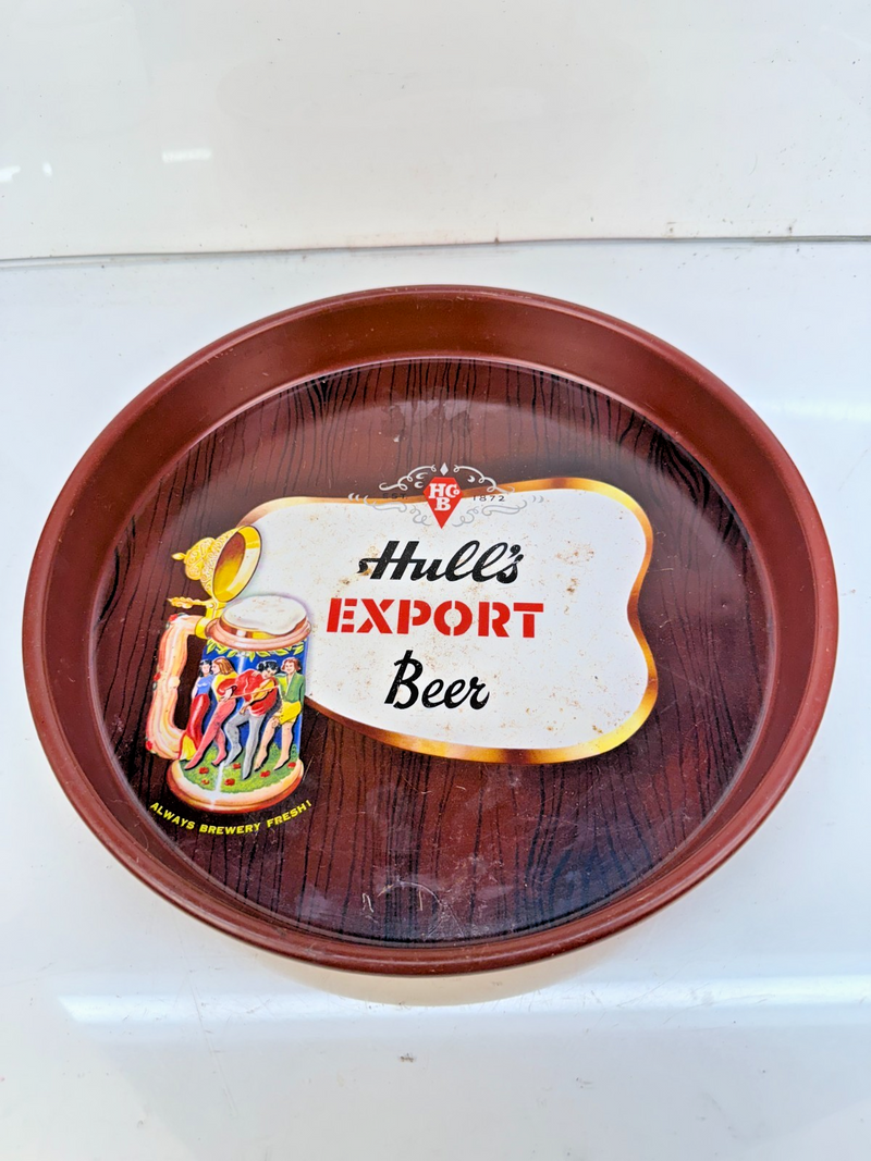 Vintage ORIGINAL 1950's Hulls Export Beer Metal Serving Tray Mancave BAR Tray-6