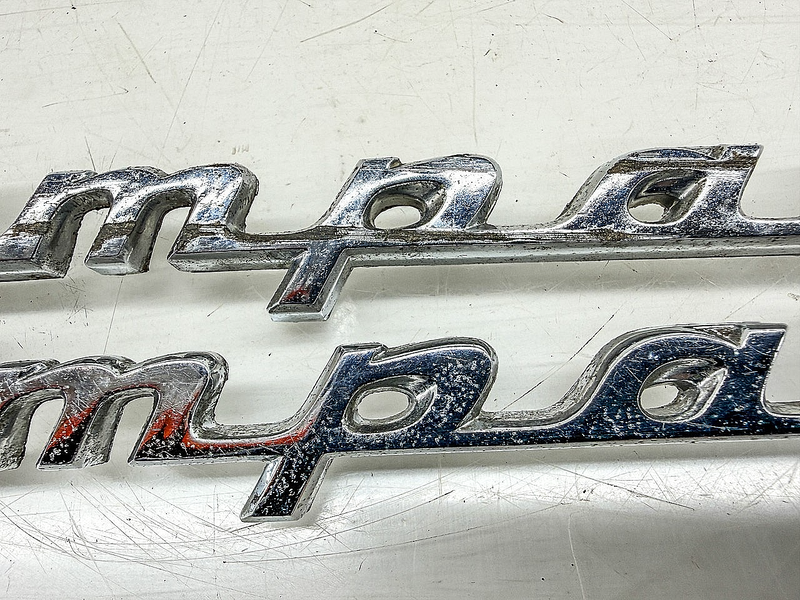 OEM 1960 Chevy Impala Pair Quarter Panel Script Name Plate Emblem 60 E10-28