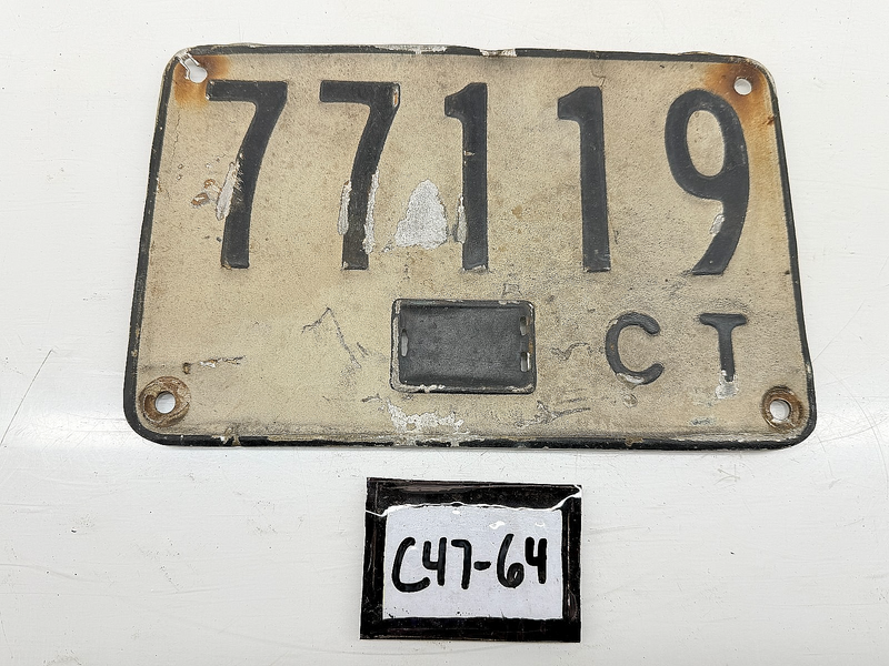 Vintage Connecticut Car License Plate 77119 CT 1950s Black White C47-64