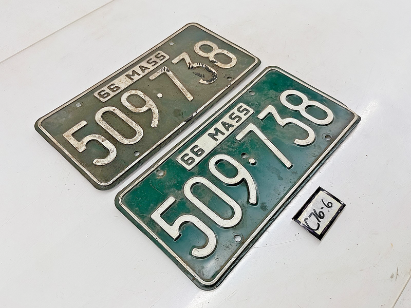 Orig. Paint PAIR 1966 509738 Massachusetts License Plate Sign MA 509:738 C76-6