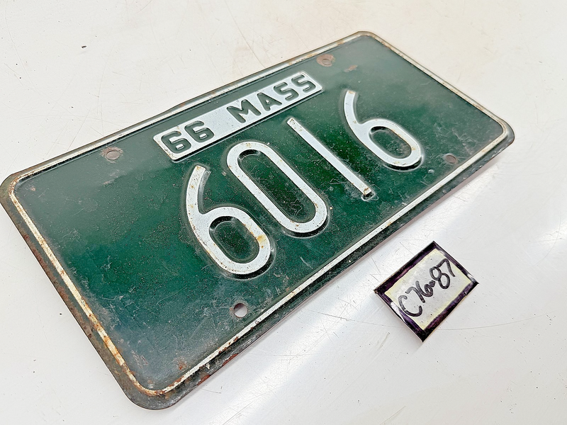 Orig. Paint 1966 6016 Massachusetts License Plate Sign MA 6016 C76-87