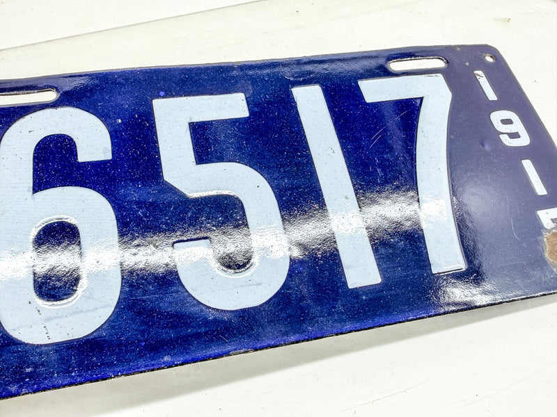 Original Porcelain 1915 6517 Massachusetts License Plate Sign MA 65 17 O-504