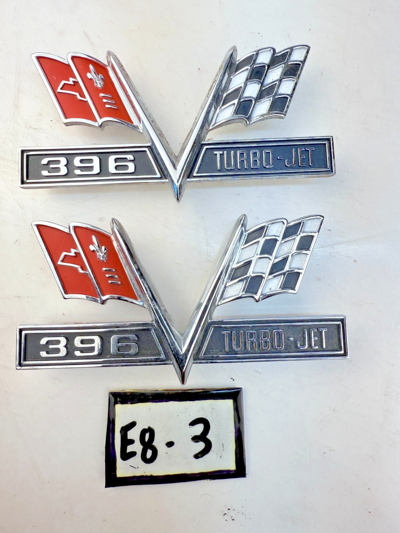 OEM 1965 - 1968 Chevrolet PAIR 396 Turbo-Jet Fender Emblems E8-3