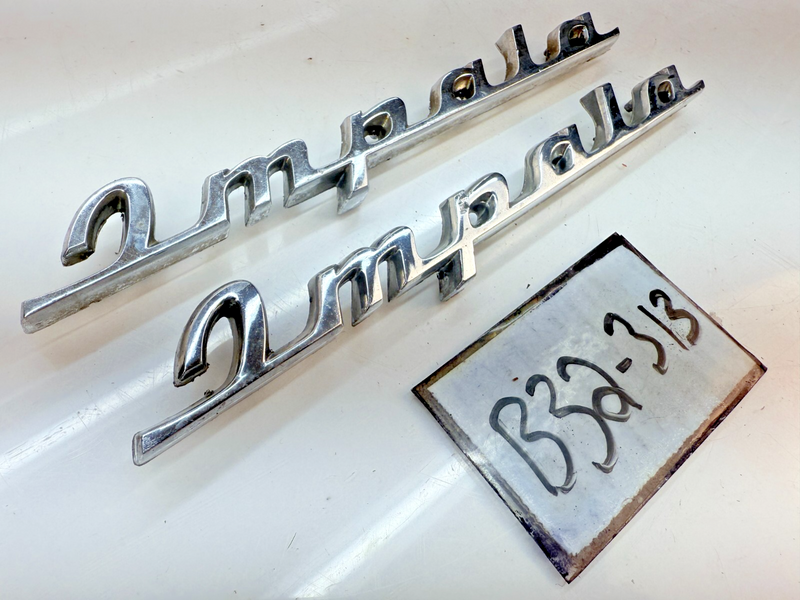 OEM 1960 Chevy Impala Pair Quarter Panel Script Name Plate Emblem 60 B32-313