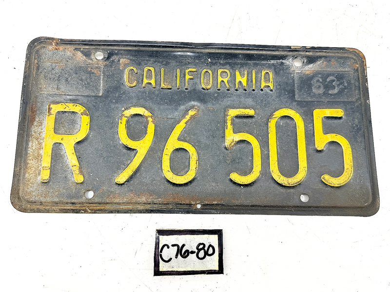 Orig. Paint 1963 California License Plate Sign R96505 CA R.96.505 C76-80