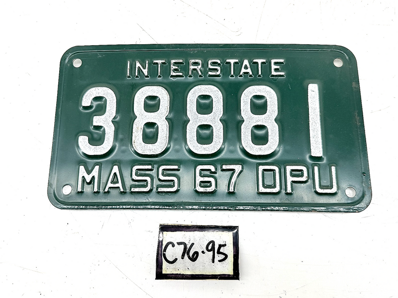 Orig. Paint 1967 INTERSTATE DPU 38881 Massachusetts License Plate C76-95