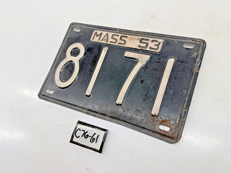 Orig. Paint 1953 8171 Massachusetts License Plate Sign MA 8171 C76-61