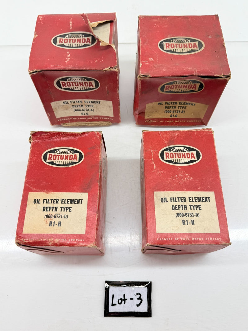 (4) NOS LOT 1958 - 1961 Ford Oil Filter Rotunda 000-6731-A / 000-6731-D