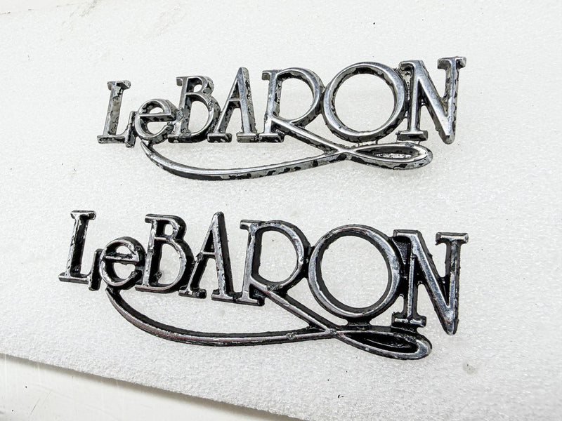 OEM 1977 - 1981 CHRYSLER LeBARON SCRIPT EMBLEM PAIR 4017343 E10-75