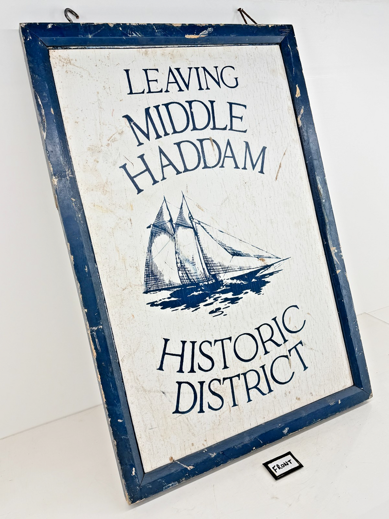 Vintage 2-Sided 2'x3' Wood Sign Entering/Leaving Middle Haddam Historic District