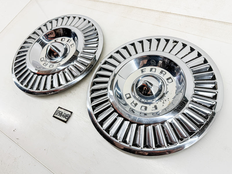 OEM 1957 FORD FAIRLANE THUNDERBIRD T BIRD PAIR HUBCAPS WHEEL COVERS CAPS U5B-128