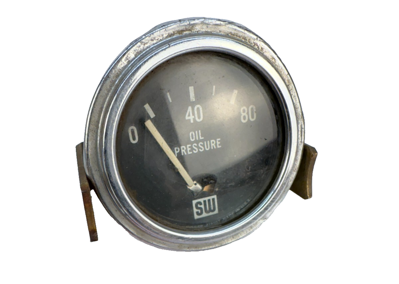 Vintage Stewart Warner 80 lbs Oil Pressure Gauge Large Logo Brass Case B61-16