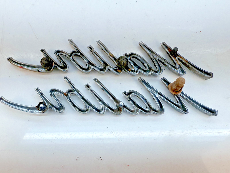 OEM 1966 1967 Chevy Malibu PAIR Chrome Script Quarter Panel Emblem E5-37