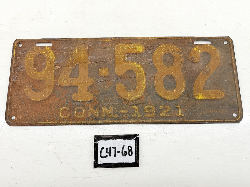 1921 Connecticut License Plate 94-582 CONN Antique Pre-War Original C47-68