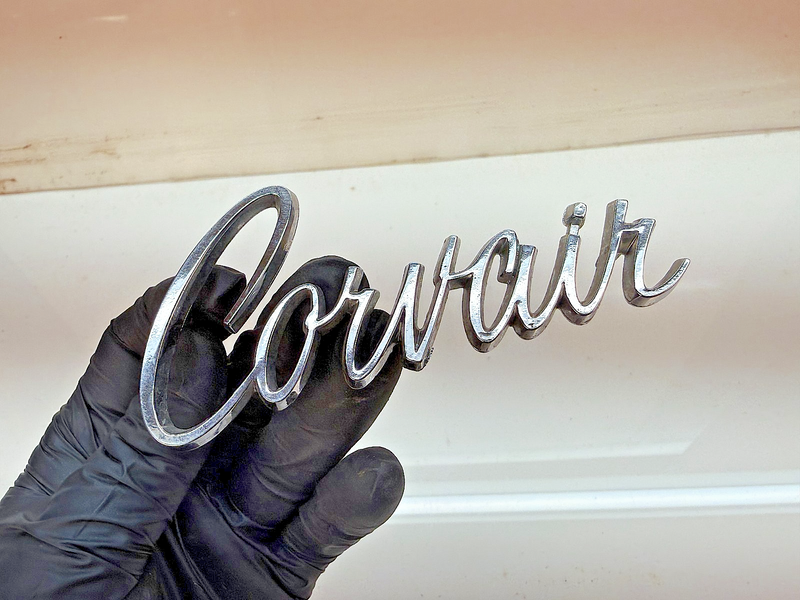 OEM 1965 - 1969 Chevrolet CORVAIR Hood / Trunk Script Emblem 3854713 E8-49