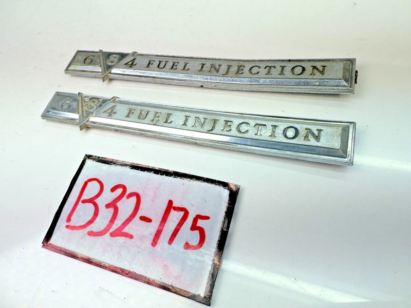 OEM PAIR Vintage Cadillac 684 Fuel Injection Car Emblems Metal Badges B32-175