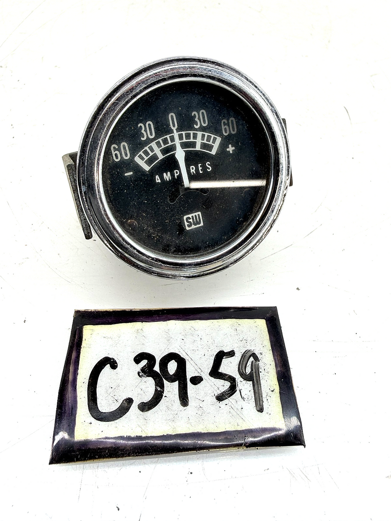 Vintage 1950s - 1960s Hot Rod Stewart Warner Ammeter 60 Amp Gauge 416883 C39-59