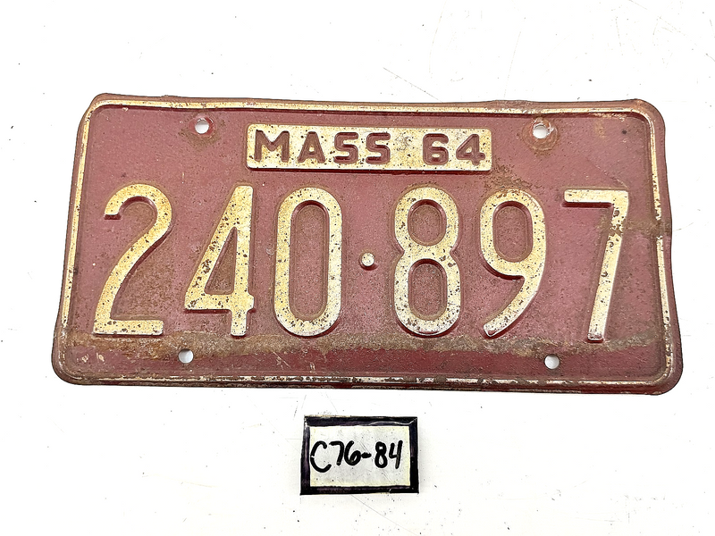 Vintage 1964 240897 Massachusetts License Plate Sign MA 240-897 C76-84