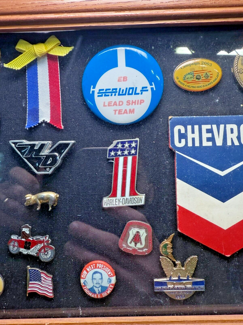Vintage Framed Harley-Davidson Collector Dealer / Travel Pins Lot 80s 90s 2000s