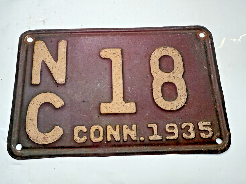 Original 1935 Connecticut License Plate NC 18 YOM DMV Ford Chevy Dodge