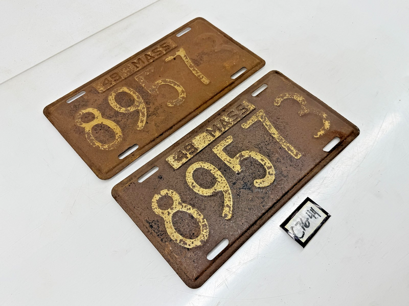 Orig. Paint PAIR 1949 89573 Massachusetts License Plate Sign MA 89573 C76-44