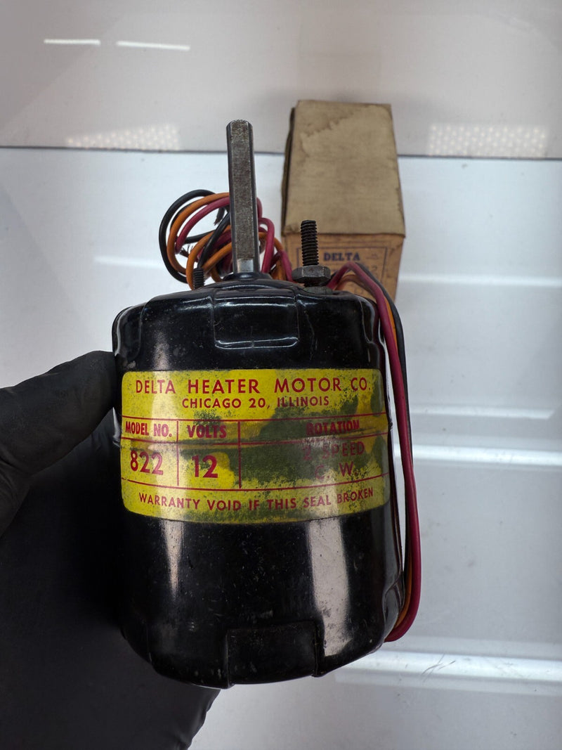 NOS DELTA HEATER MOTOR 822 ROTATION C.W - 5/16" SHAFT DIAMETER 12V 2SD C19-24