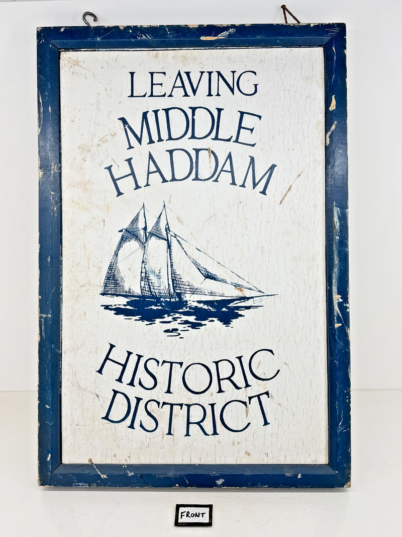 Vintage 2-Sided 2'x3' Wood Sign Entering/Leaving Middle Haddam Historic District