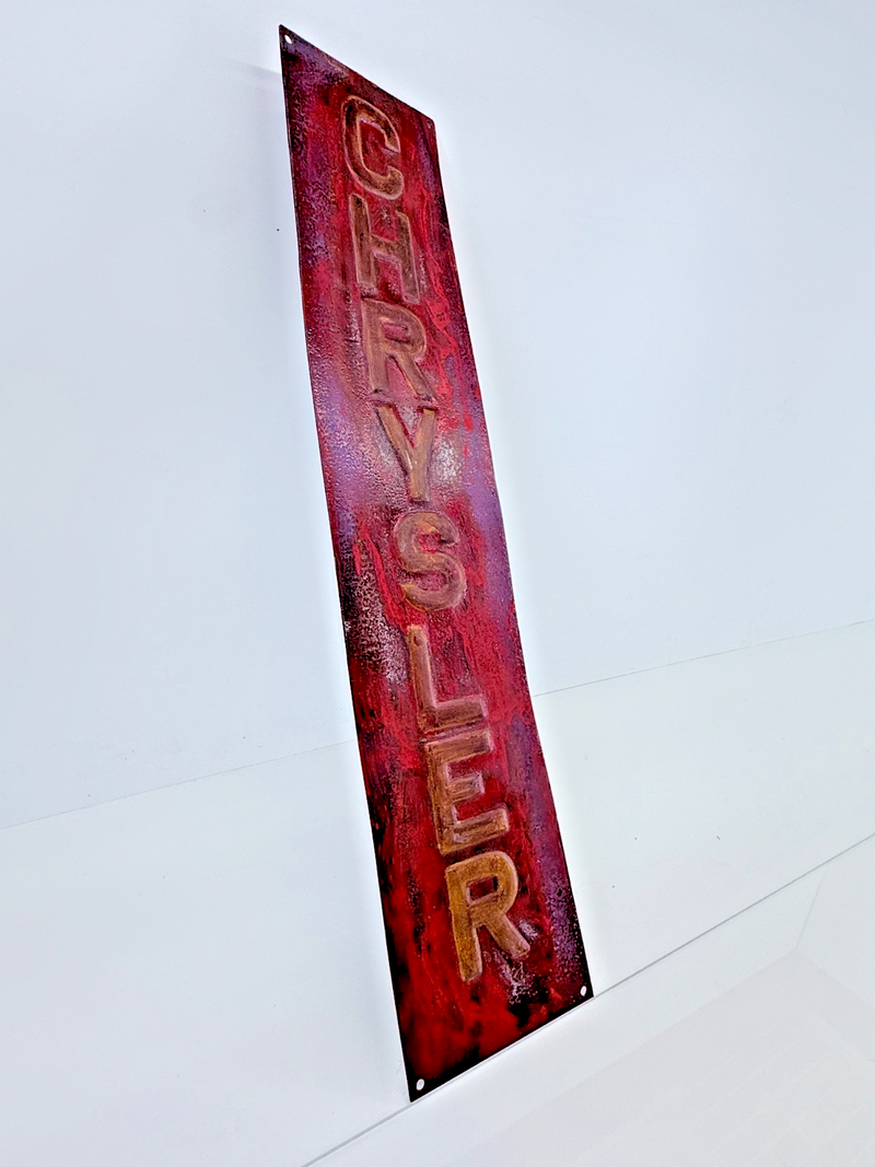 RARE Vintage Original Chrysler Metal Sign Embossed Letters ManCave Garage 29x6