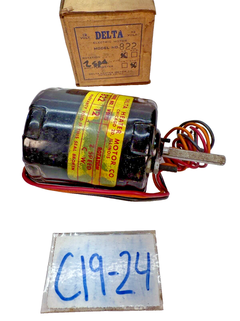 NOS DELTA HEATER MOTOR 822 ROTATION C.W - 5/16" SHAFT DIAMETER 12V 2SD C19-24