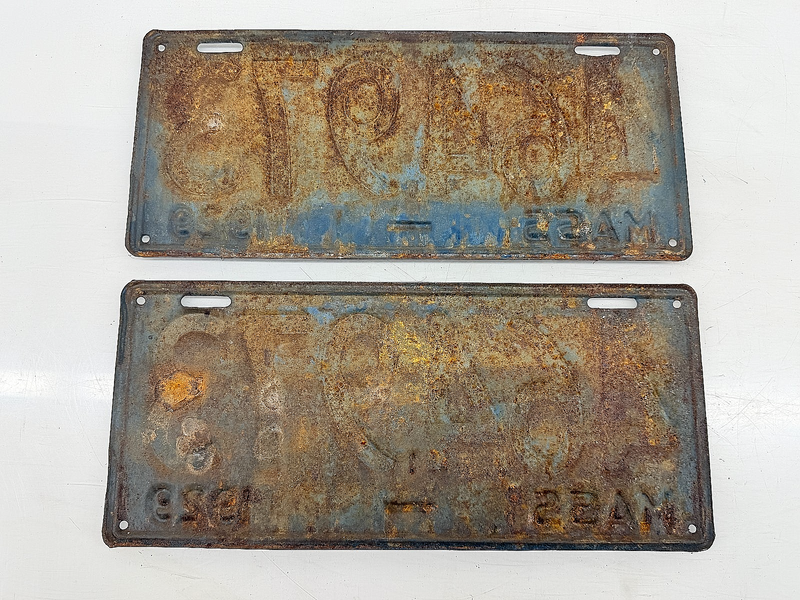 Vintage PAIR 1929 464973 Massachusetts License Plate Sign MA 464.973 C76-5