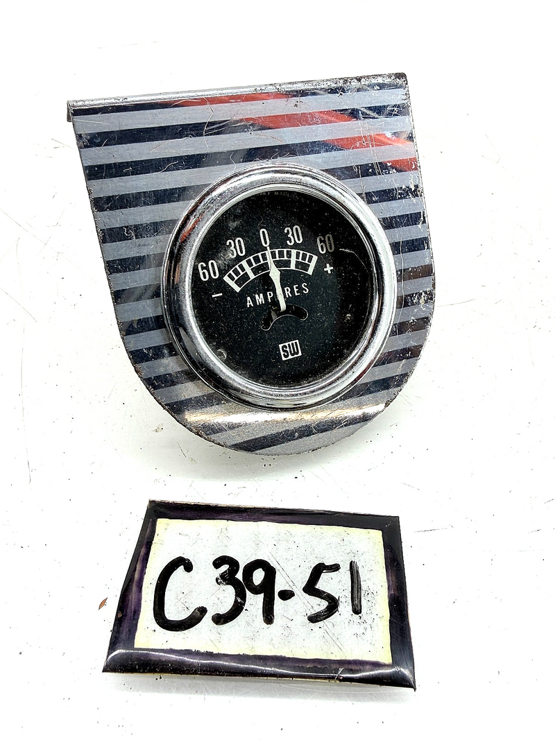 Vintage 1950s Hot Rod Stewart Warner Ammeter 60 Amp Teardrop Pod 416883 C39-51