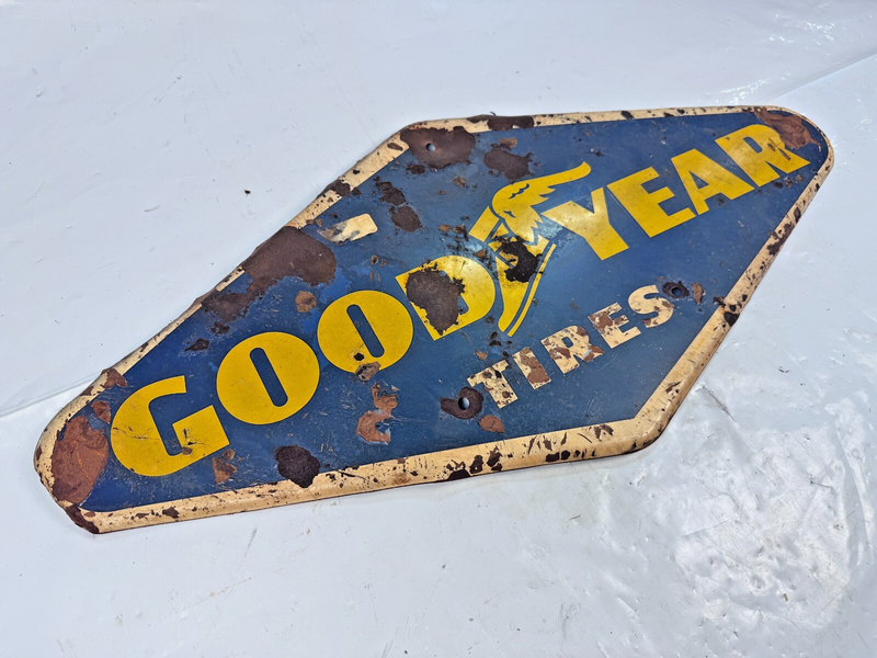 Vintage 1959 Goodyear Tires Gas Station Metal Sign 28" x 13.5" Chevy Ford Dodge