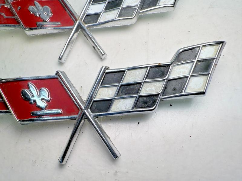 OEM 1977 1978 C3 Corvette PAIR Gas Door Cross Flag Emblem GM 379935 E7-46
